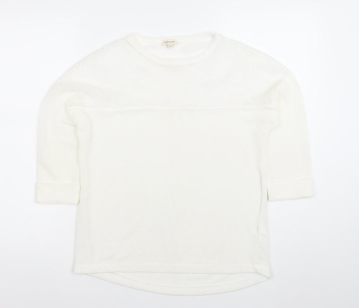 River Island Women’s White Knit Blouse Size 12 3/4 Sleeve