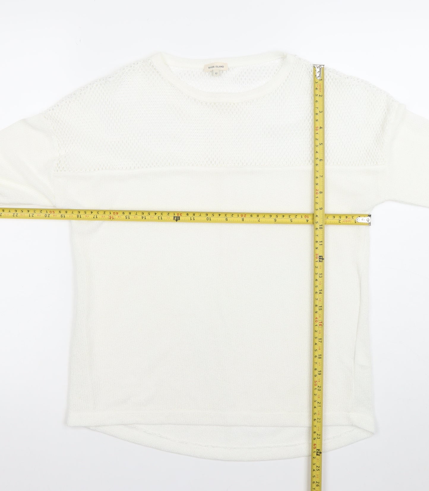 River Island Women’s White Knit Blouse Size 12 3/4 Sleeve