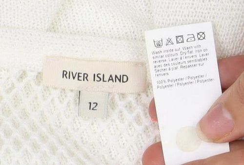 River Island Women’s White Knit Blouse Size 12 3/4 Sleeve