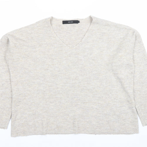 Vero Moda Women's Beige Wool Blend V-Neck Knit Jumper Size M