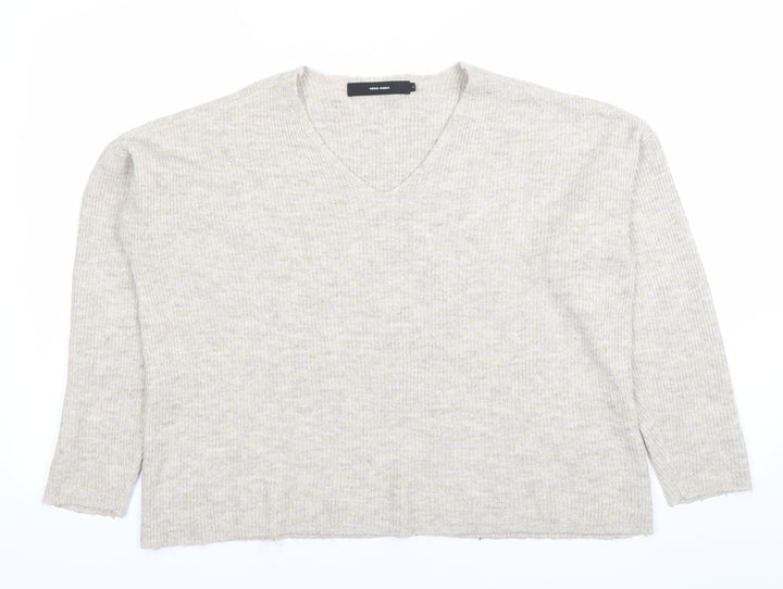 Vero Moda Women's Beige Wool Blend V-Neck Knit Jumper Size M