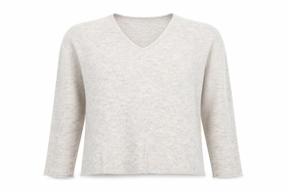 Front view of Vero Moda Women's Beige Wool Blend V-Neck Knit Jumper, size M