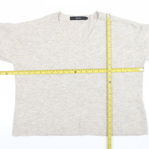Vero Moda Women's Beige Wool Blend V-Neck Knit Jumper Size M