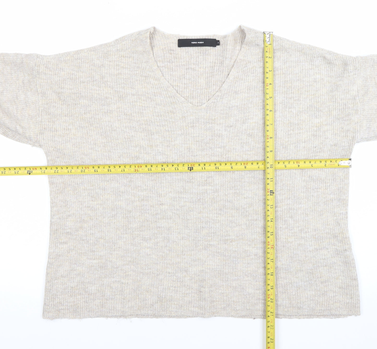 Vero Moda Women's Beige Wool Blend V-Neck Knit Jumper Size M
