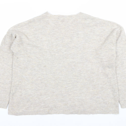 Vero Moda Women's Beige Wool Blend V-Neck Knit Jumper Size M