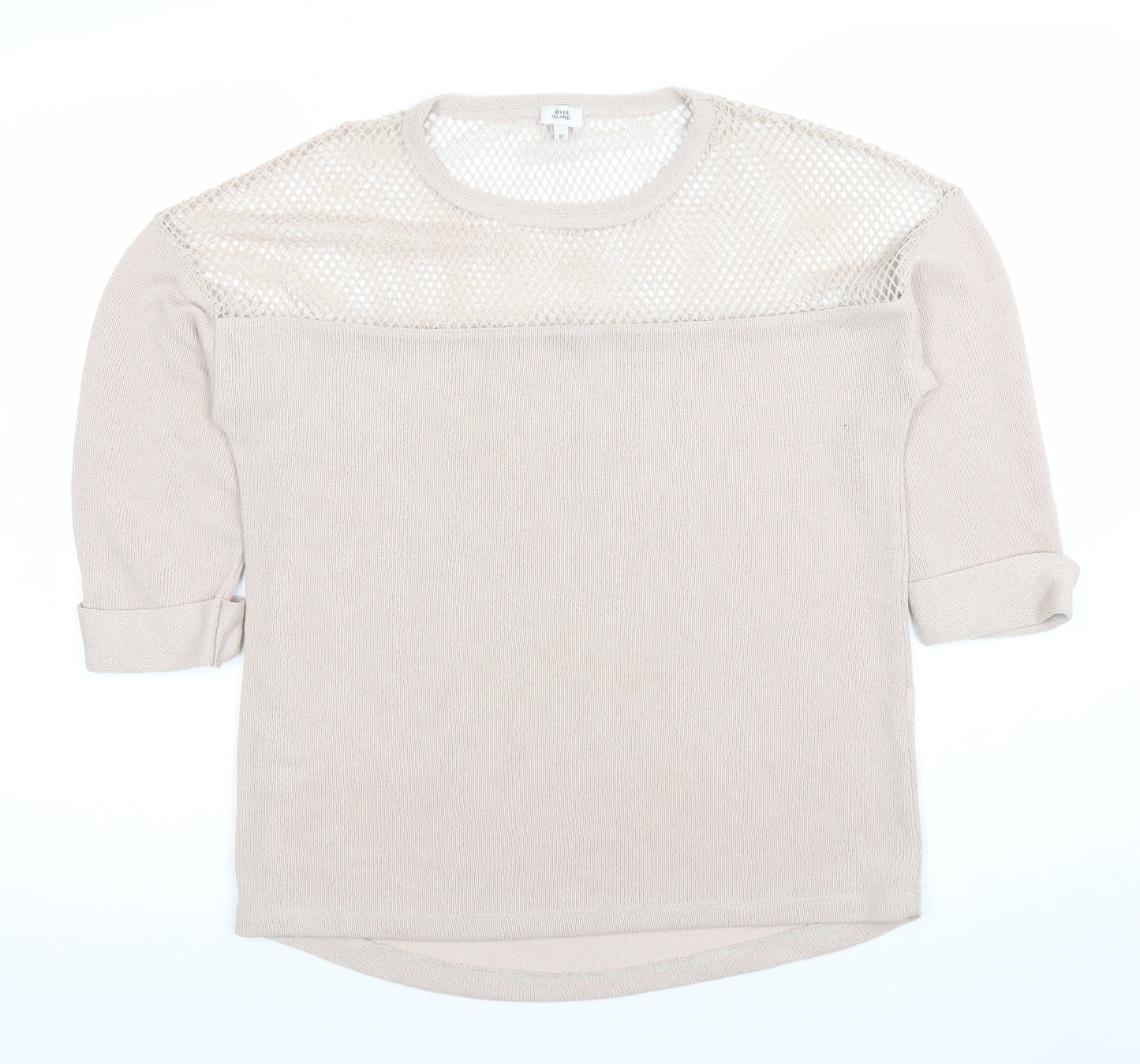 River Island Women’s Beige Mesh Knit Jumper Size 12 3/4 Sleeve
