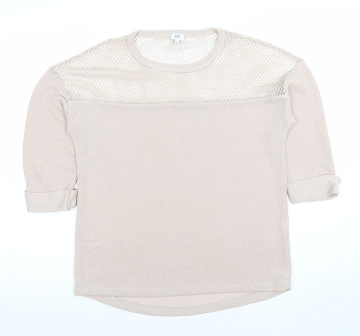 River Island Women’s Beige Mesh Knit Jumper Size 12 3/4 Sleeve