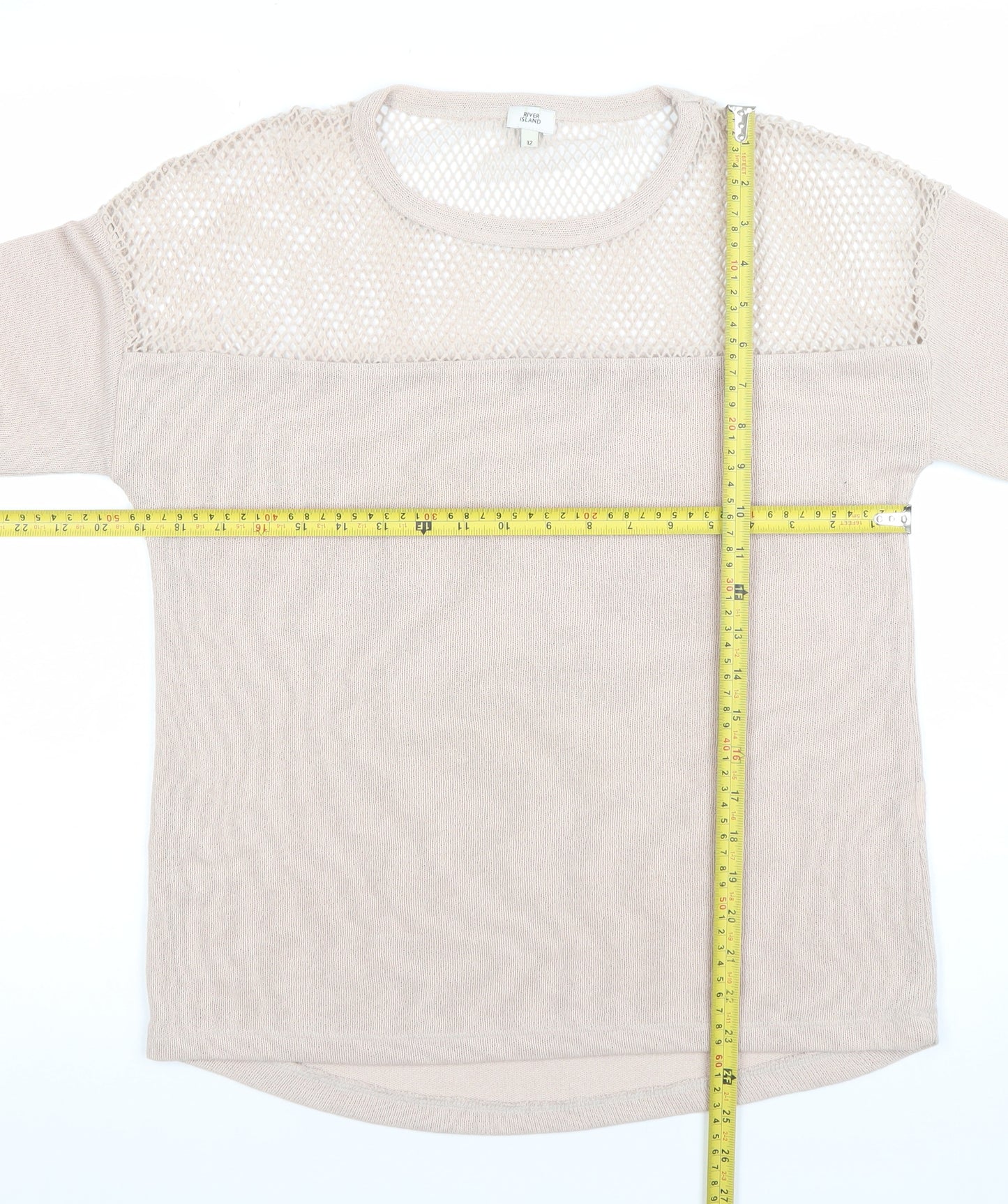 River Island Women’s Beige Mesh Knit Jumper Size 12 3/4 Sleeve