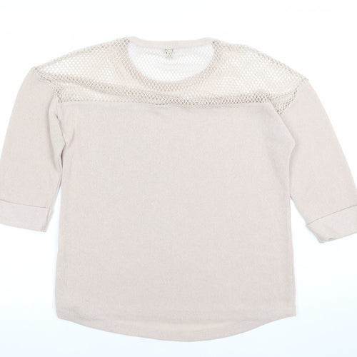 River Island Women’s Beige Mesh Knit Jumper Size 12 3/4 Sleeve