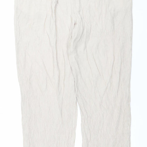 Zara Women Beige Wide-Leg Trousers XL Viscose Blend Drawstring Waist