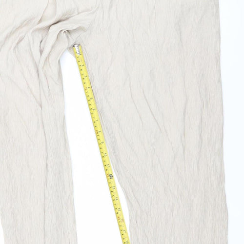 Zara Women Beige Wide-Leg Trousers XL Viscose Blend Drawstring Waist