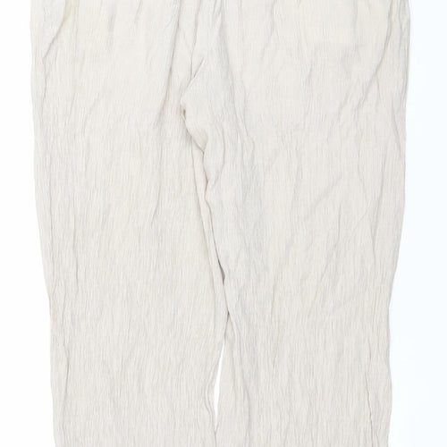 Zara Women Beige Wide-Leg Trousers XL Viscose Blend Drawstring Waist