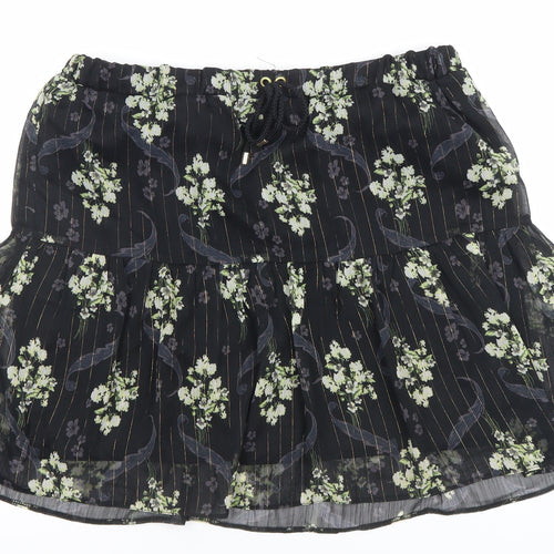 River Island Womens Black Floral Chiffon Flare Skirt Size 14