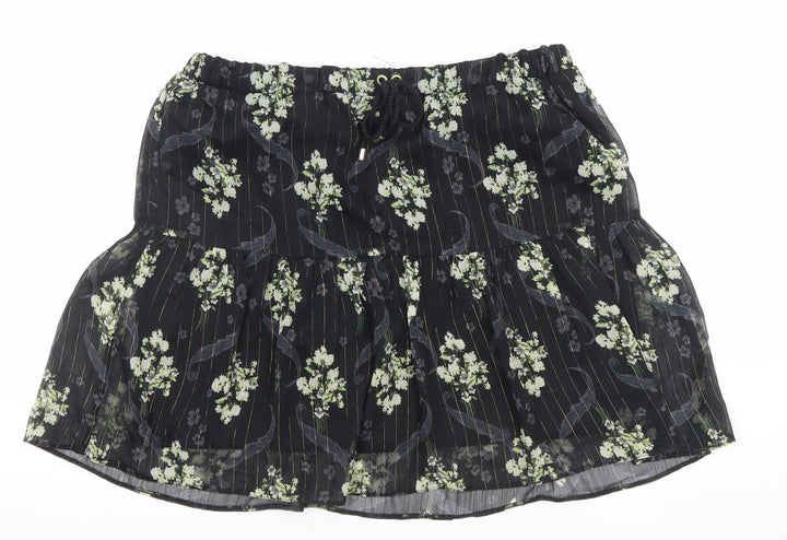 River Island Womens Black Floral Chiffon Flare Skirt Size 14