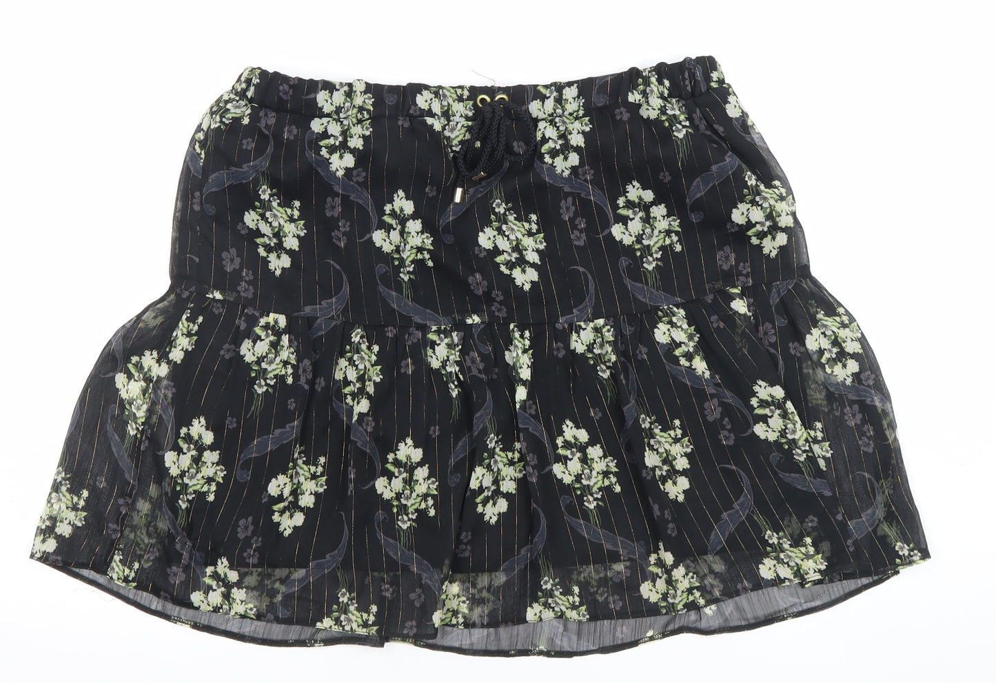 River Island Womens Black Floral Chiffon Flare Skirt Size 14
