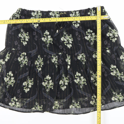 River Island Womens Black Floral Chiffon Flare Skirt Size 14