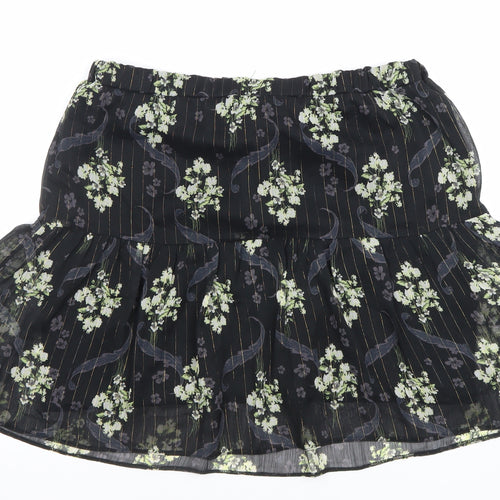 River Island Womens Black Floral Chiffon Flare Skirt Size 14