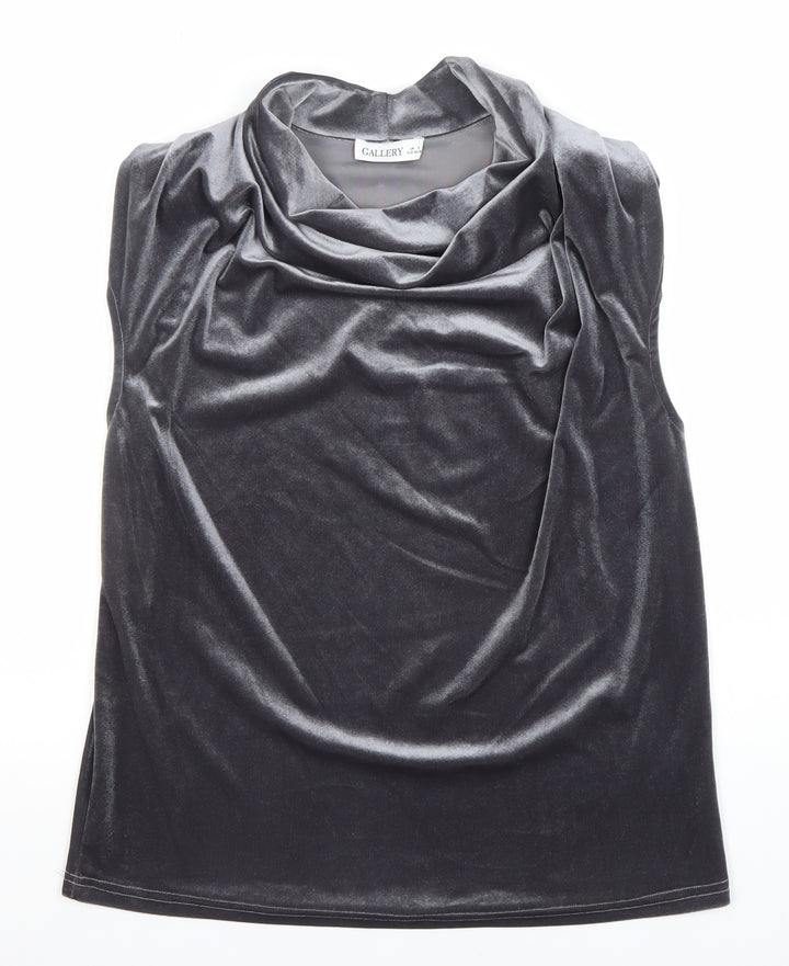 Gallery Women's Grey Velvet Cowl Neck Sleeveless Blouse Size S