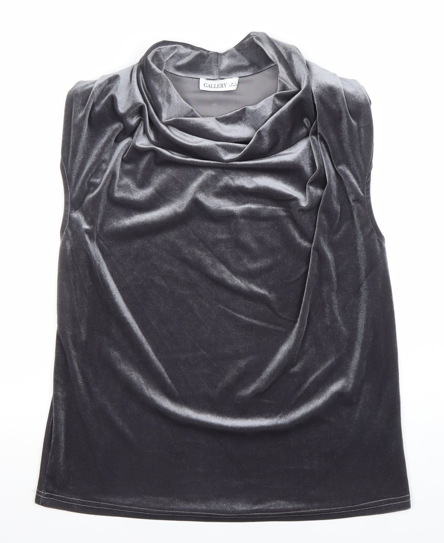 Gallery Women's Grey Velvet Cowl Neck Sleeveless Blouse Size S