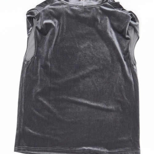 Gallery Women's Grey Velvet Cowl Neck Sleeveless Blouse Size S