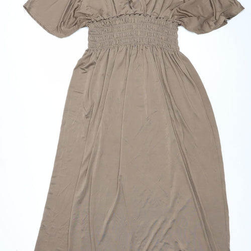 Sweetgirl Women’s Brown Midi Fit & Flare V-Neck Dress Size S