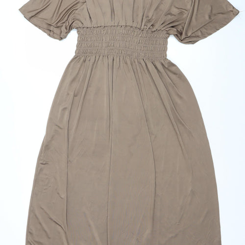 Sweetgirl Women’s Brown Midi Fit & Flare V-Neck Dress Size S