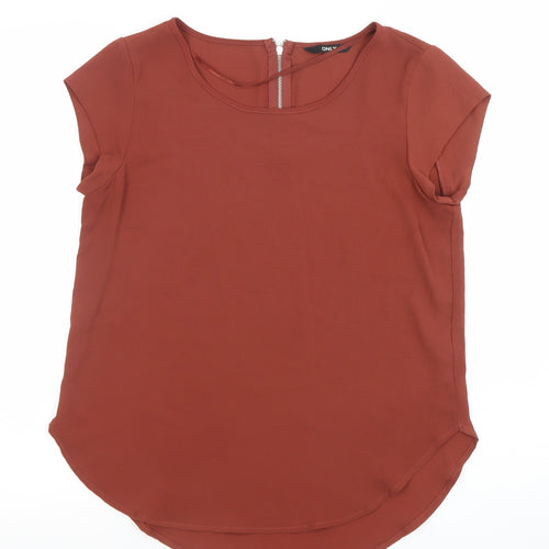 ONLY Women’s Brown Short Sleeve Zip Back Blouse Size 6