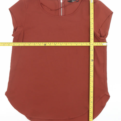 ONLY Women’s Brown Short Sleeve Zip Back Blouse Size 6