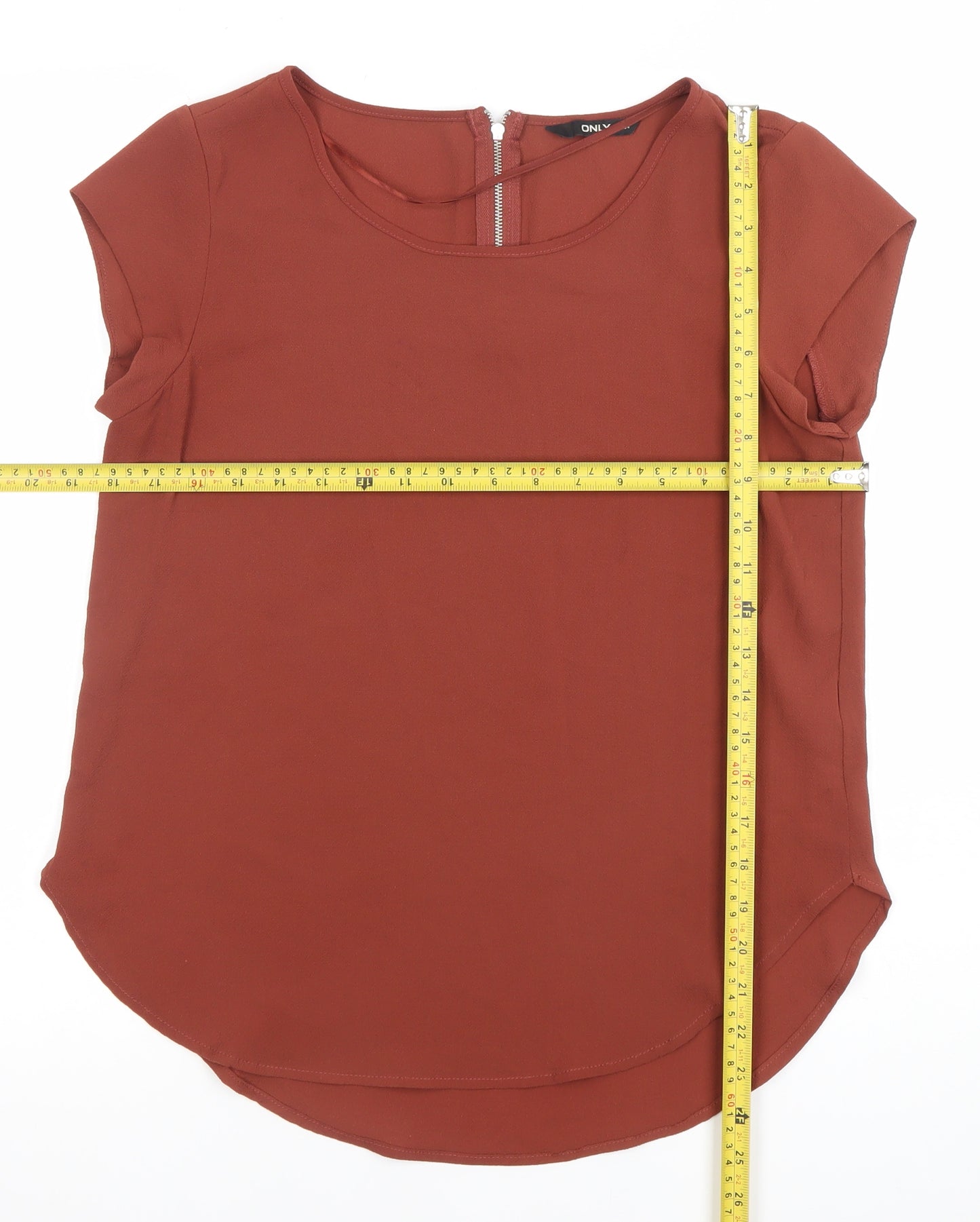 ONLY Women’s Brown Short Sleeve Zip Back Blouse Size 6