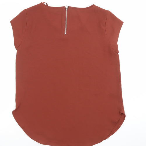ONLY Women’s Brown Short Sleeve Zip Back Blouse Size 6