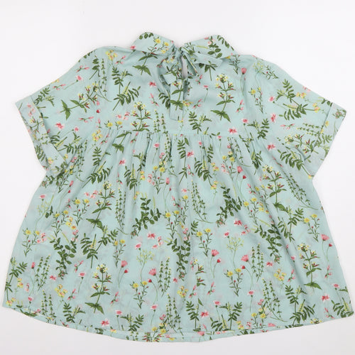 Daphnea Paris Women’s Green Floral Collared Tunic Blouse Size S