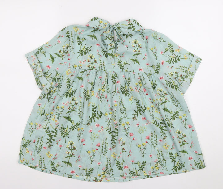 Daphnea Paris Women’s Green Floral Collared Tunic Blouse Size S
