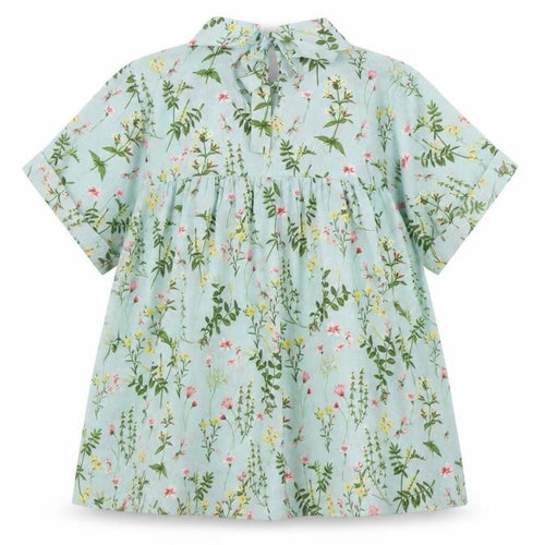 Daphnea Paris Women’s Green Floral Collared Tunic Blouse Size S