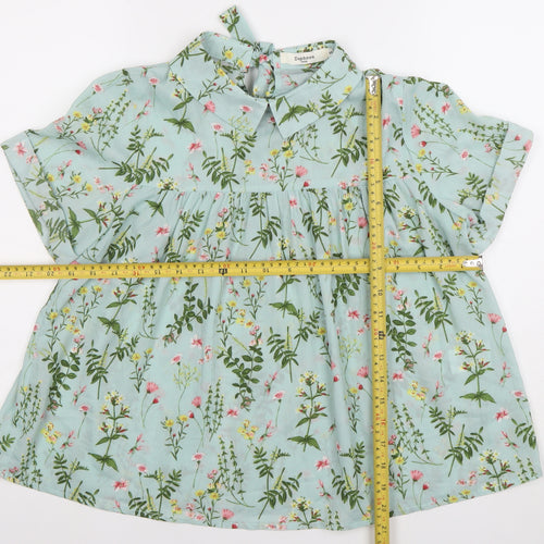 Daphnea Paris Women’s Green Floral Collared Tunic Blouse Size S
