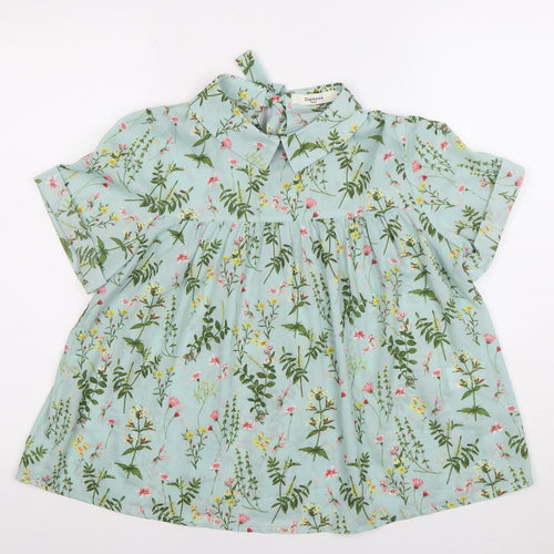 Daphnea Paris Women’s Green Floral Collared Tunic Blouse Size S