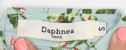 Daphnea Paris Women’s Green Floral Collared Tunic Blouse Size S