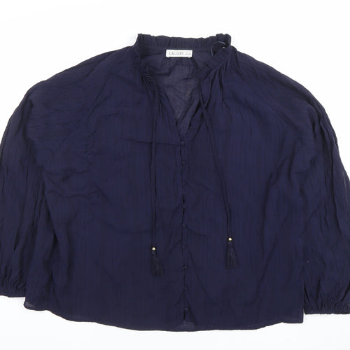 Gallery Women Navy Blue Long Sleeve Button-Up Blouse XL