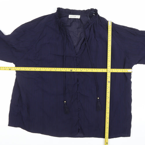 Gallery Women Navy Blue Long Sleeve Button-Up Blouse XL
