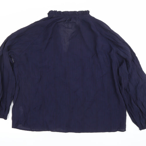 Gallery Women Navy Blue Long Sleeve Button-Up Blouse XL