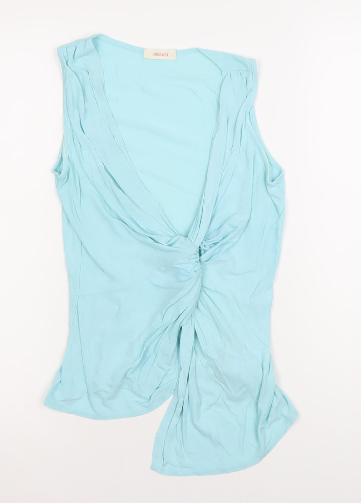 Muchacha Womens Blue Wrap Tank Top Sleeveless Viscose L