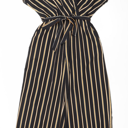 Ally Fashion Women’s Black Striped Wide-Leg Jumpsuit Size 8 Belted V-Neck