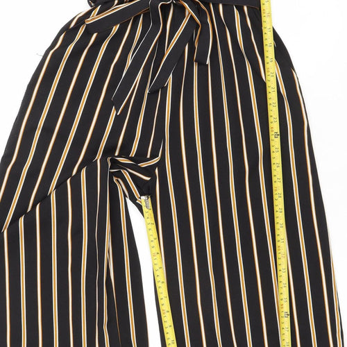 Ally Fashion Women’s Black Striped Wide-Leg Jumpsuit Size 8 Belted V-Neck