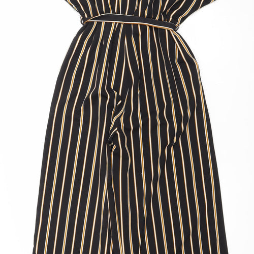 Ally Fashion Women’s Black Striped Wide-Leg Jumpsuit Size 8 Belted V-Neck