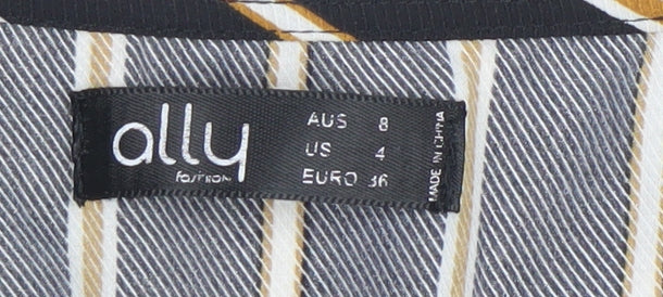 Ally Fashion Women’s Black Striped Wide-Leg Jumpsuit Size 8 Belted V-Neck