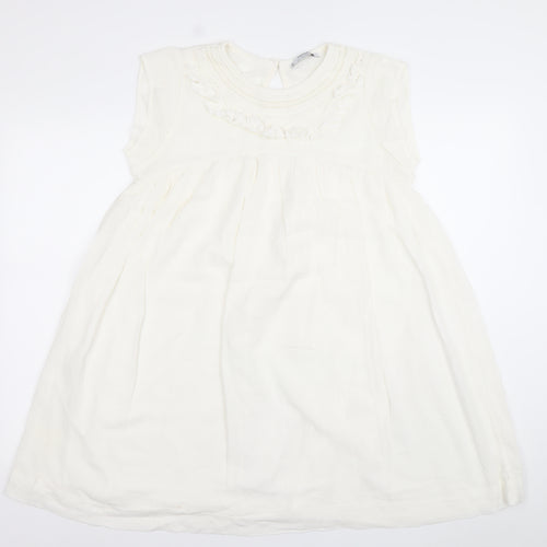Mango Women Ivory Sleeveless Shift Dress Size 8 Ruffle Detail