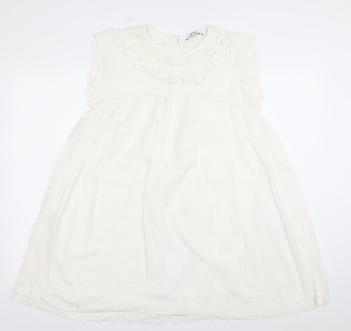 Mango Women Ivory Sleeveless Shift Dress Size 8 Ruffle Detail