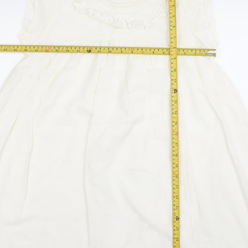 Mango Women Ivory Sleeveless Shift Dress Size 8 Ruffle Detail