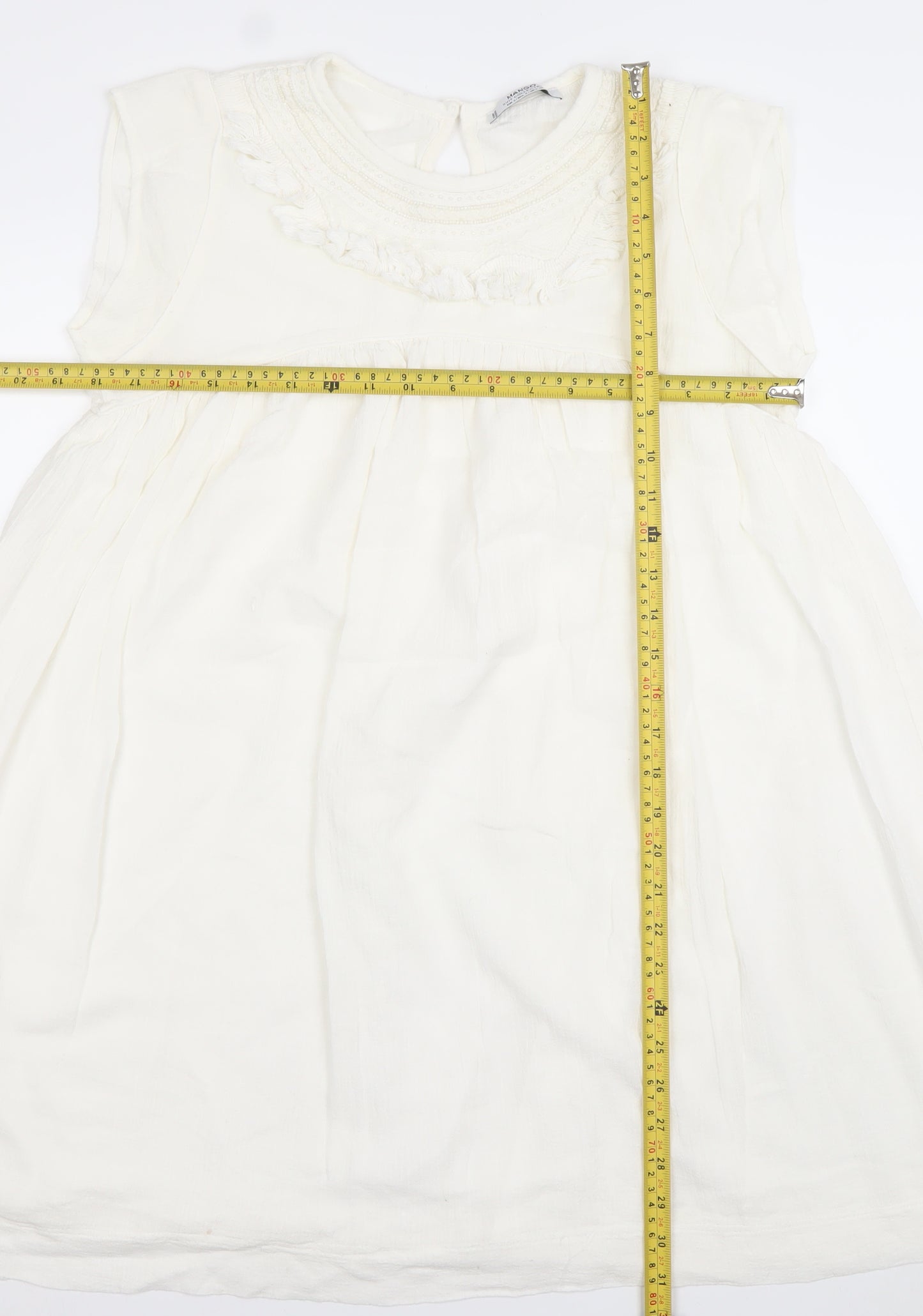 Mango Women Ivory Sleeveless Shift Dress Size 8 Ruffle Detail