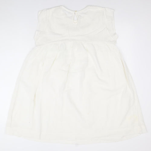 Mango Women Ivory Sleeveless Shift Dress Size 8 Ruffle Detail