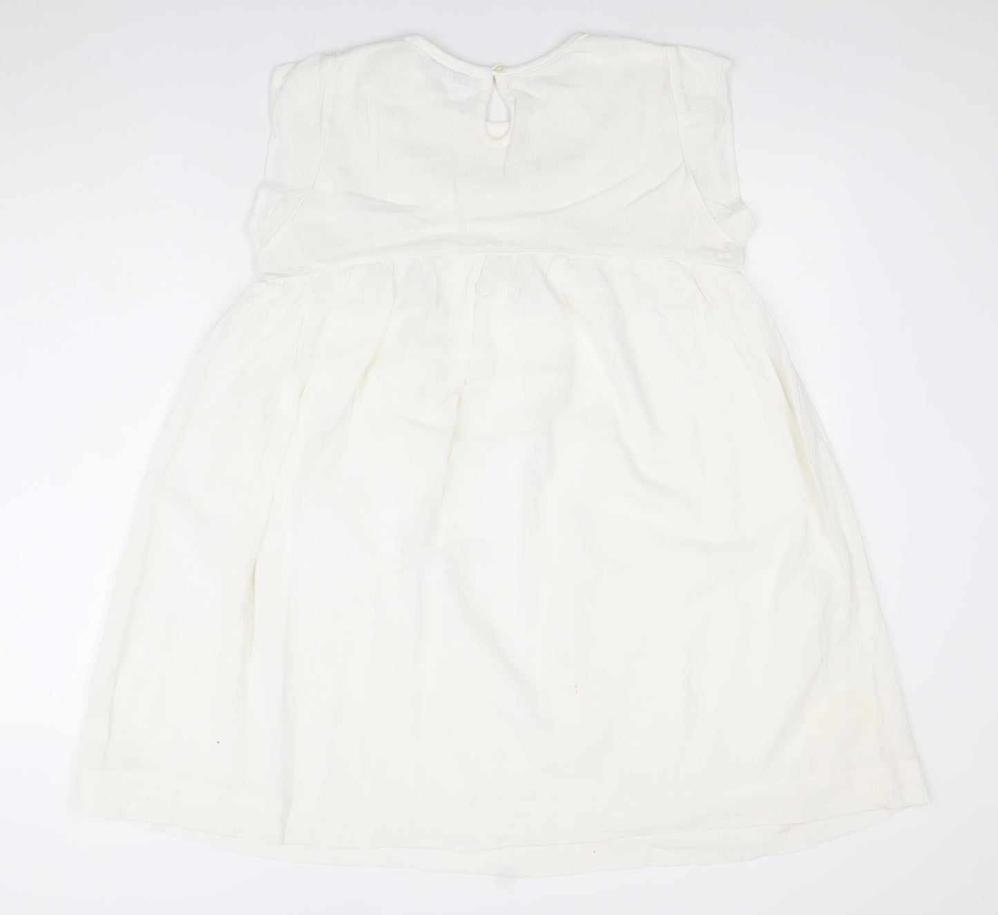 Mango Women Ivory Sleeveless Shift Dress Size 8 Ruffle Detail